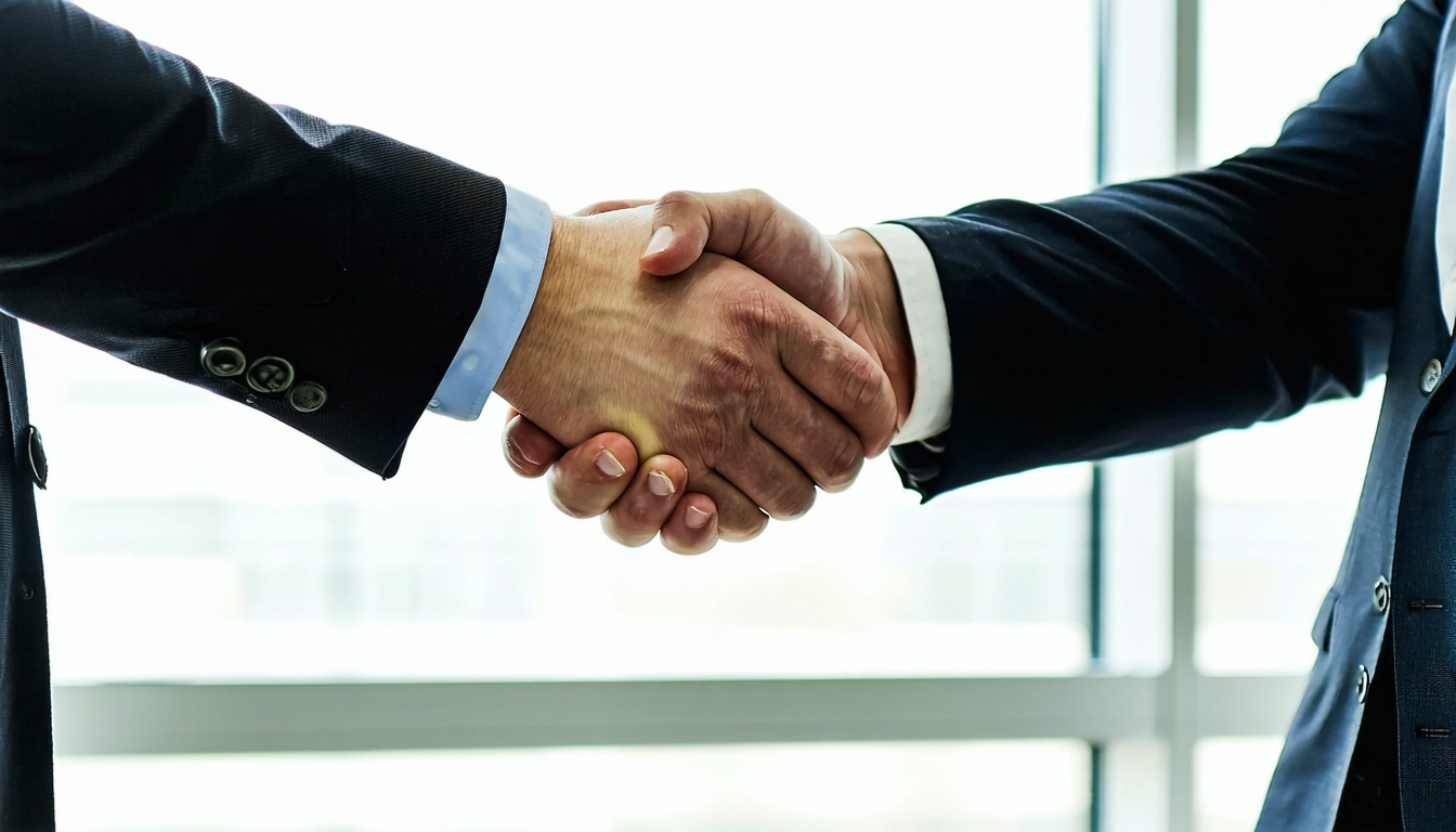 A business owner shaking hands with a potential bu-1