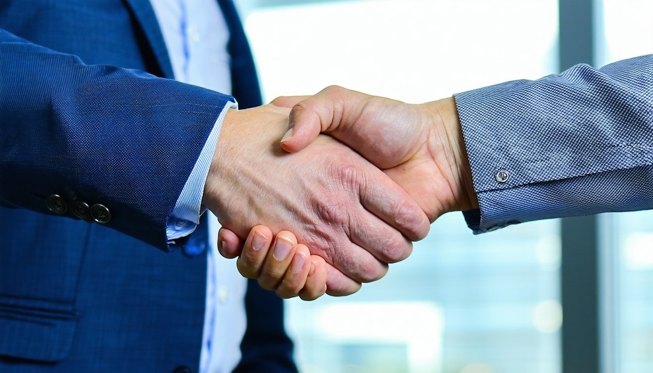 A business owner shaking hands with a potential bu
