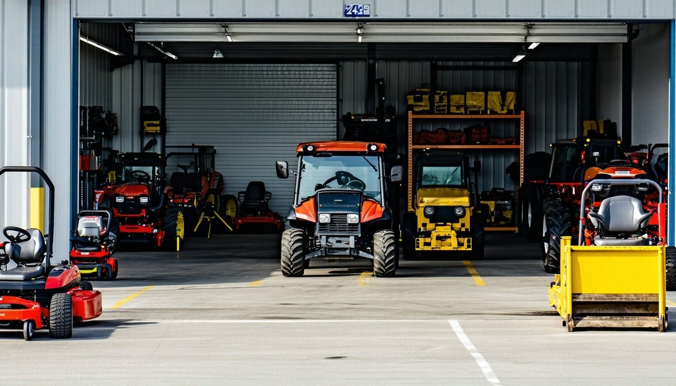 A service bay in an outdoor power equipment Dealer